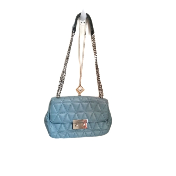 Michael Kors Handbags - Michael Kors Light Blue Quilted Crinkle Chain Straps Satchel Bag